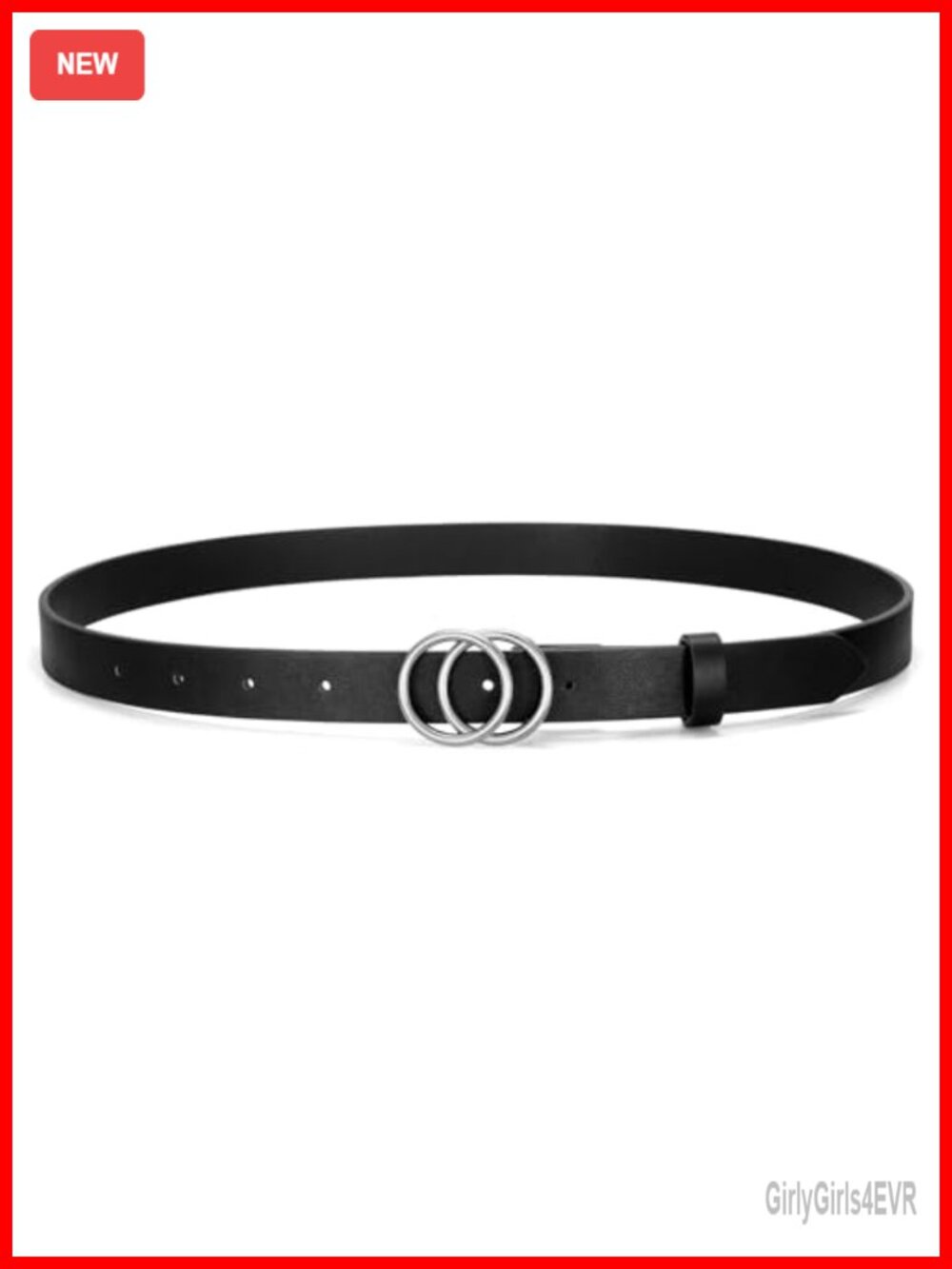 Women's Skinny PU Leather Belt Double O-Ring Buckle Thin Waist Adjustable